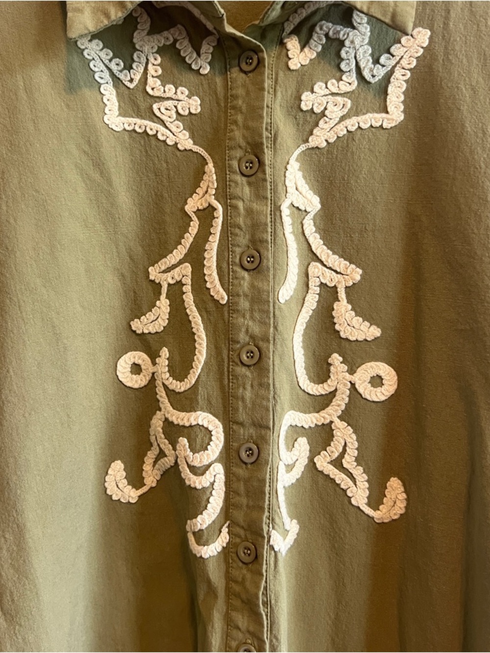 CIDER Olive Green Embroidered Button Down 4XL - Picture 3 of 6